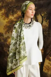 Yeşil Vensel Desenli Pamukj Şal