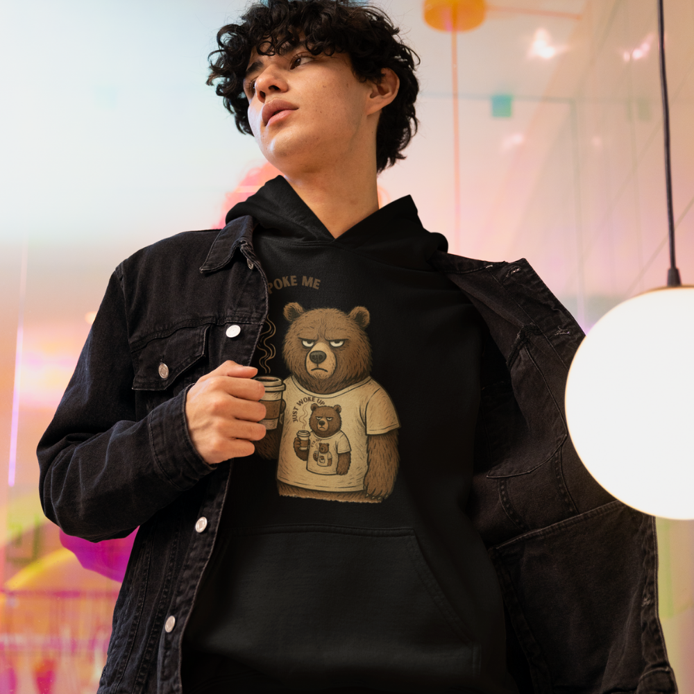 Kahve Seven Huysuz Ayı Erkek Hoodie