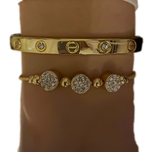 Altın Renk Pirinç Bileklik & Cartier Taşlı Bileklik 2'li Kombin