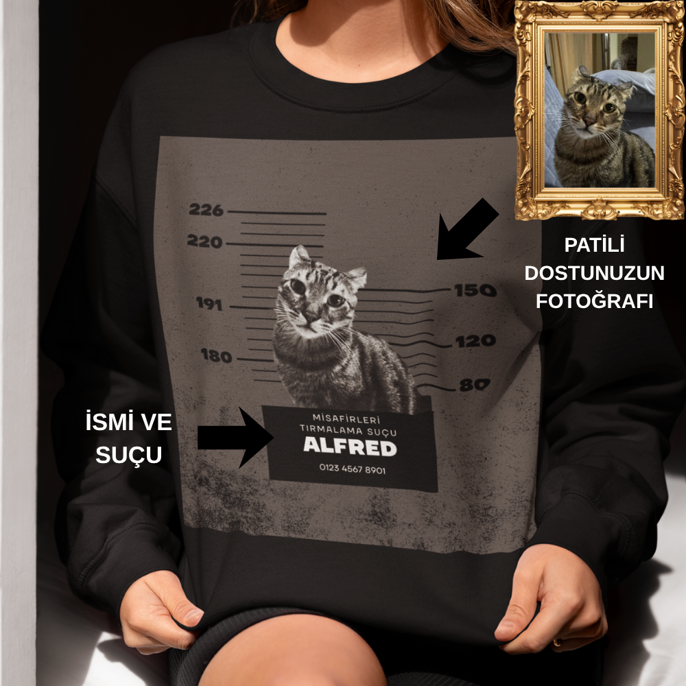 Özelleştirilebilir Evcil Hayvan Mugshot Sweatshirt