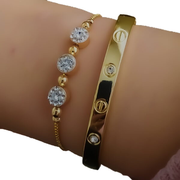Altın Renk Pirinç Bileklik & Cartier Taşlı Bileklik 2'li Kombin
