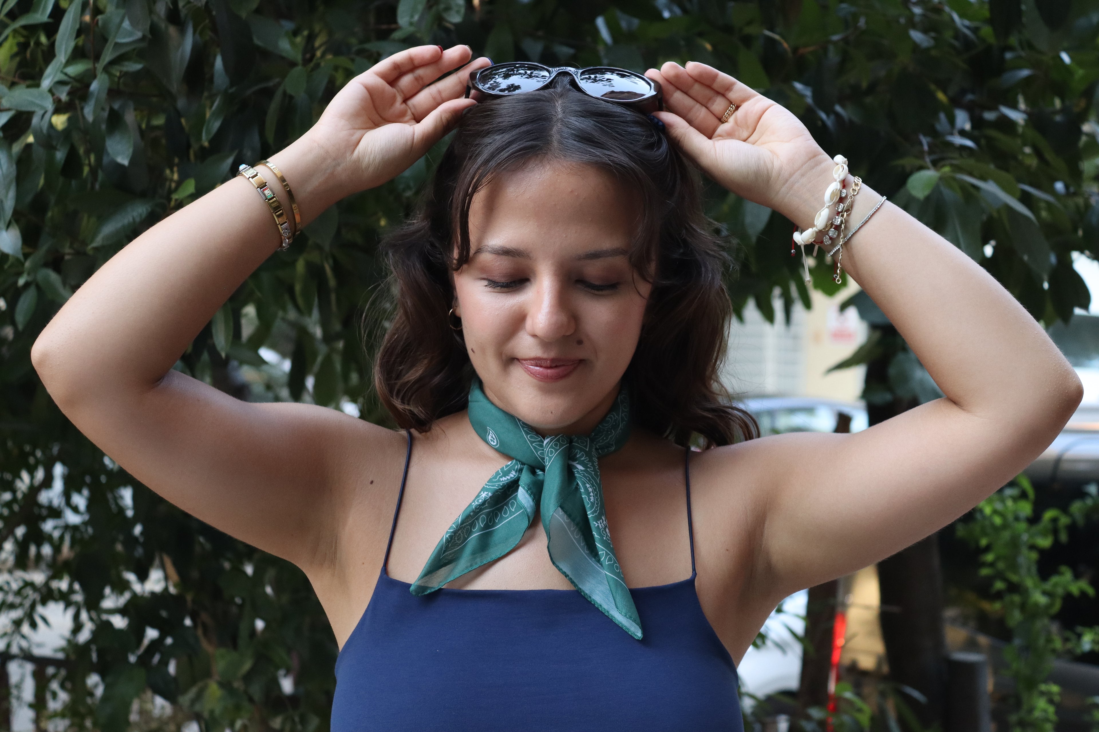 Deniz Mavisi Desenli Bandana