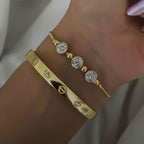 Altın Renk Pirinç Bileklik & Cartier Taşlı Bileklik 2'li Kombin