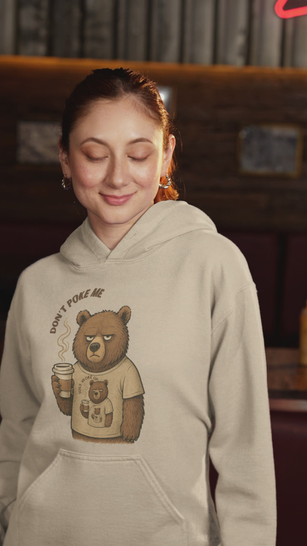 Kahve Seven Huysuz Ayı Hoodie